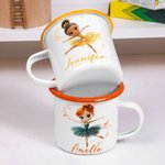 Personalised Cute Cartoon Ballet Girl 12 oz Multicolour Rim Enamel Mug with Name Birthday Christmas Gift for Girls