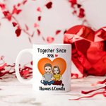 Personalized Together Since Year Heart Cartoon Couple Character 11 oz Ceramic Coffee Mug with Names Anniversary Birthday Gift for Couples