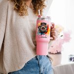 Personalized Retro Watercolor Flower Camera 40 oz Tumbler with Name and Straw Travel Accessories Birthday Gift for Photography Lover