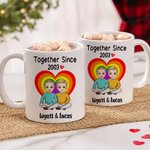 Personalized Together Since Year Heart Cartoon Couple Character 11 oz Ceramic Coffee Mug with Names Anniversary Birthday Gift for Couples