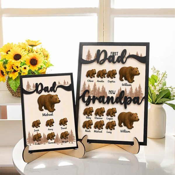 Plaque en bois personnalisée avec 1-12 noms et prénoms Cadeau de fête des pères pour papa grand-père