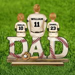 Personalized Cartoon Baseball Dad Standing Wooden Plaque with 1-5 Names and Numbers Home Decor Birthday Father's Day Gift for Dad Grandpa