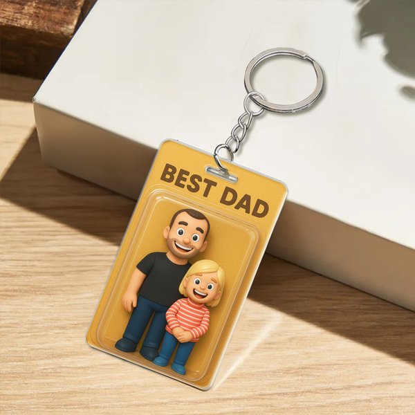 Porte-Clés en Acrylique 3D Personnalisé avec Photo Style Dessin Animé et Titre Cadeau d’Anniversaire Mariage pour Famille et Amis