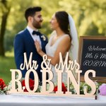 Personalized Mr & Mrs Name Sign with Last Name Party Desk Wedding Decor Gift for Newlyweds