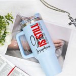 Personalized Multicolor Christian Theme 40 oz Tumbler with Name and Straw Travel Accessories Baptism Birthday Gift for Christians