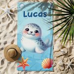 Gepersonaliseerde Cartoon Kwal Schildpad Oceaan Dieren Sneldrogend Oversized Strandlaken met Naam Zomerfeest Reizen Essentieel Geschenk voor Kinderen
