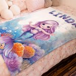 Personalized Fantasy Mermaid Underwater World Soft Throw Blanket with Name Home Decor Birthday Gift for Girls
