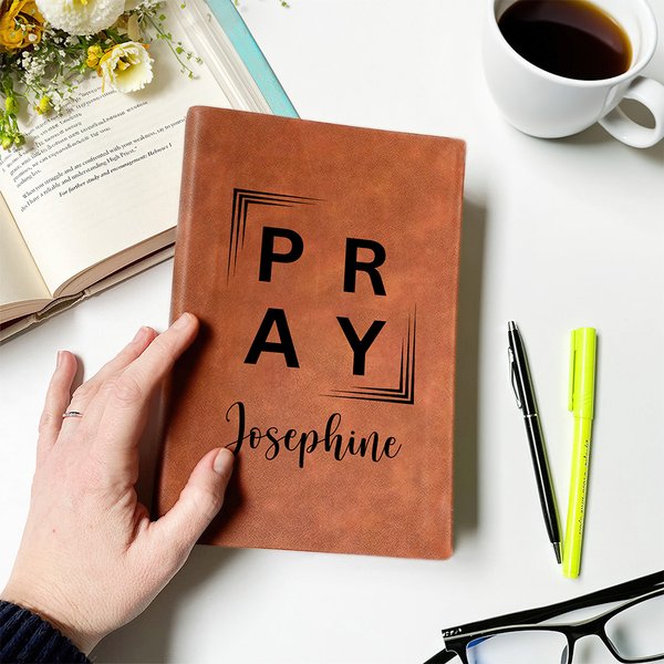 Personalized Multicolor Christian Theme A5 PU Leather Notebook with Name Back to School Baptism Birthday Gift for Christians