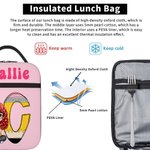 Personalized Cartoon Character Apple Pencil Initial Insulated Lunch Bag with Name Daily Travel Back to School Birthday Gift for Kids Students