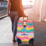 Personalizado colorido de la flor de rayas de dibujos animados de viaje de caracteres funda de equipaje se adapta a 18-32 pulgadas maleta con el nombre de regalo de cumpleaños para los amigos de la fa