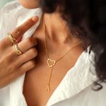 Personalizada Corazón Lariat Collar con Dangling Zirconia Inicial Dainty Joyería Cumpleaños Día de San Valentín Aniversario de regalo para las mujeres