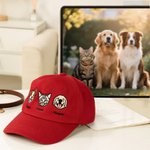 Personalized Embroidered Dog Cat Portrait 100% Cotton Adjustable Baseball Cap with Names Outdoor Accessories Pet Party Birthday Gift for Pet Owners
