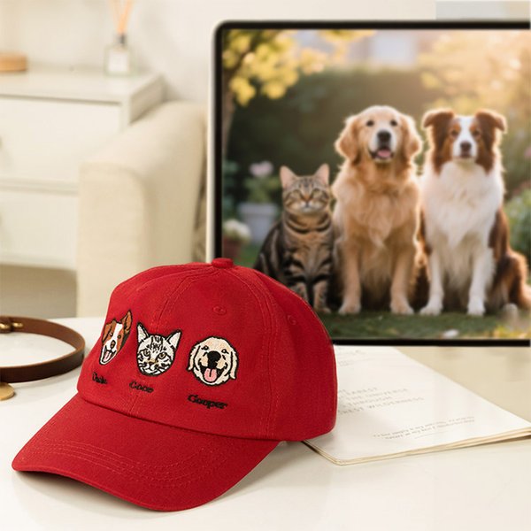Personalized Embroidered Dog Cat Portrait 100% Cotton Adjustable Baseball Cap with Names Outdoor Accessories Pet Party Birthday Gift for Pet Owners