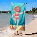 Personalized Cartoon Diving Kid Character Quick Dry Oversized Beach Towel with Face Photo Travel Essentials Summer Vacation Gift for Boys Girls