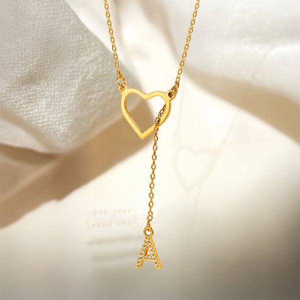 Personalizada Corazón Lariat Collar con Dangling Zirconia Inicial Dainty Joyería Cumpleaños Día de San Valentín Aniversario de regalo para las mujeres
