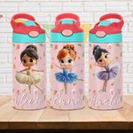 Personalisierte niedliche 3D Ballett Mädchen 12 oz isolierte Wasserflasche mit Strohhalm und Spill-Proof-Deckel Geburtstag zurück zu Schule Geschenk für Ballerina Kinder