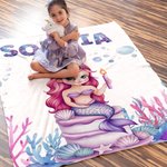 Personalized Fantasy Mermaid Underwater World Soft Throw Blanket with Name Home Decor Birthday Gift for Girls