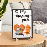 Personalized My Missing Piece Cartoon Character Heart Rainbow Wooden Frame Painting with Names Valentine's Day Anniversary Gift for Couple