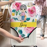 Personalizado colorido de la flor de rayas de dibujos animados de viaje de caracteres funda de equipaje se adapta a 18-32 pulgadas maleta con el nombre de regalo de cumpleaños para los amigos de la fa