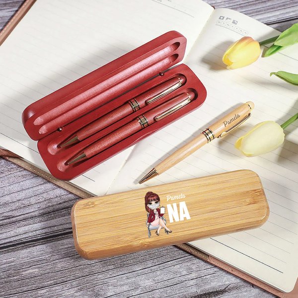 Personalised Cartoon Medical Staff Character Wooden Ballpoint Pen and Case Set with Name and Job Title Appreciation Gift for Doctor Nurse