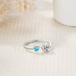 Personalized Dog Paw Print Birthstone Adjustable Open Ring with Engraved Initial Birthday Memorial Remembrance Gift for Women Pet Lovers
