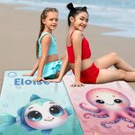 Gepersonaliseerde Cartoon Kwal Schildpad Oceaan Dieren Sneldrogend Oversized Strandlaken met Naam Zomerfeest Reizen Essentieel Geschenk voor Kinderen