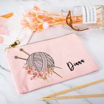 Bolsa de maquillaje de lona con nombre y cremallera para regalo de cumpleaños para los amantes de tejer