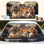 Personalised 1-4 3D Style Dog Cartoon Character Funny Car Windshield Sun Shade with Name Holiday New Car Birthday Gift for Dog Lovers Car Owner