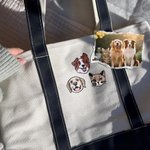 Personalised Embroidered 1-4 Dog Cat Pet Portrait Photos Large Canvas Tote Bag Birthday Gift for Mom Pet Lovers