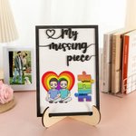 Personalized My Missing Piece Cartoon Character Heart Rainbow Wooden Frame Painting with Names Valentine's Day Anniversary Gift for Couple