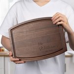 Personalized Engraved Leaf Charcuterie Cutting Board with Name Date and Juice Groove Housewarming Wedding Gift for Family