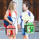 Personalized Cartoon Character Apple Pencil Initial Insulated Lunch Bag with Name Daily Travel Back to School Birthday Gift for Kids Students