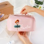 Bolsa de maquillaje de piel de PU con nombre para niña de ballet en 3D personalizada Accesorios de viaje portátiles Regalo de cumpleaños para niñas bailarinas