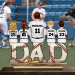 Personalized Cartoon Baseball Dad Standing Wooden Plaque with 1-5 Names and Numbers Home Decor Birthday Father's Day Gift for Dad Grandpa
