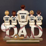Personalized Cartoon Baseball Dad Standing Wooden Plaque with 1-5 Names and Numbers Home Decor Birthday Father's Day Gift for Dad Grandpa
