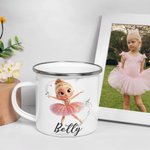 Personalised Cute Cartoon Ballet Girl 12 oz Multicolour Rim Enamel Mug with Name Birthday Christmas Gift for Girls