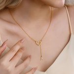 Personalizada Corazón Lariat Collar con Dangling Zirconia Inicial Dainty Joyería Cumpleaños Día de San Valentín Aniversario de regalo para las mujeres