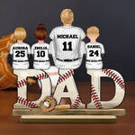 Personalized Cartoon Baseball Dad Standing Wooden Plaque with 1-5 Names and Numbers Home Decor Birthday Father's Day Gift for Dad Grandpa