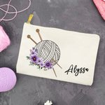 Bolsa de maquillaje de lona con nombre y cremallera para regalo de cumpleaños para los amantes de tejer