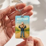 Gepersonaliseerde foto 3D-effect Cartoon acryl sleutelhanger met titel verjaardag Gift voor familie vrienden