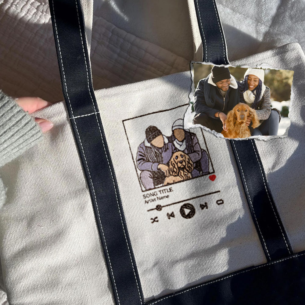 Sac fourre-tout Oxford brodé avec photo de joueur de musique et nom de chanteur Cadeau d'anniversaire pour la famille et les amis