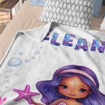Personalized Fantasy Mermaid Underwater World Soft Throw Blanket with Name Home Decor Birthday Gift for Girls