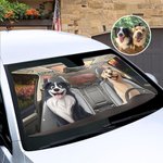 Personalised 1-4 3D Style Dog Cartoon Character Funny Car Windshield Sun Shade with Name Holiday New Car Birthday Gift for Dog Lovers Car Owner