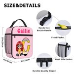 Personalized Cartoon Character Apple Pencil Initial Insulated Lunch Bag with Name Daily Travel Back to School Birthday Gift for Kids Students