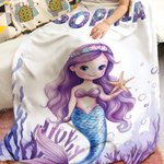Personalized Fantasy Mermaid Underwater World Soft Throw Blanket with Name Home Decor Birthday Gift for Girls