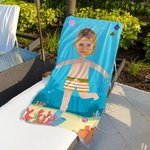 Personalized Cartoon Diving Kid Character Quick Dry Oversized Beach Towel with Face Photo Travel Essentials Summer Vacation Gift for Boys Girls