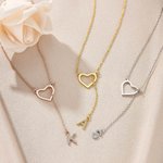 Personalizada Corazón Lariat Collar con Dangling Zirconia Inicial Dainty Joyería Cumpleaños Día de San Valentín Aniversario de regalo para las mujeres