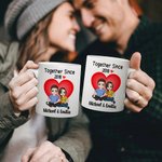 Personalized Together Since Year Heart Cartoon Couple Character 11 oz Ceramic Coffee Mug with Names Anniversary Birthday Gift for Couples