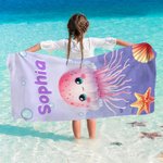 Gepersonaliseerde Cartoon Kwal Schildpad Oceaan Dieren Sneldrogend Oversized Strandlaken met Naam Zomerfeest Reizen Essentieel Geschenk voor Kinderen