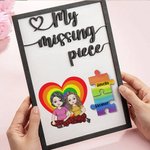 Personalized My Missing Piece Cartoon Character Heart Rainbow Wooden Frame Painting with Names Valentine's Day Anniversary Gift for Couple
